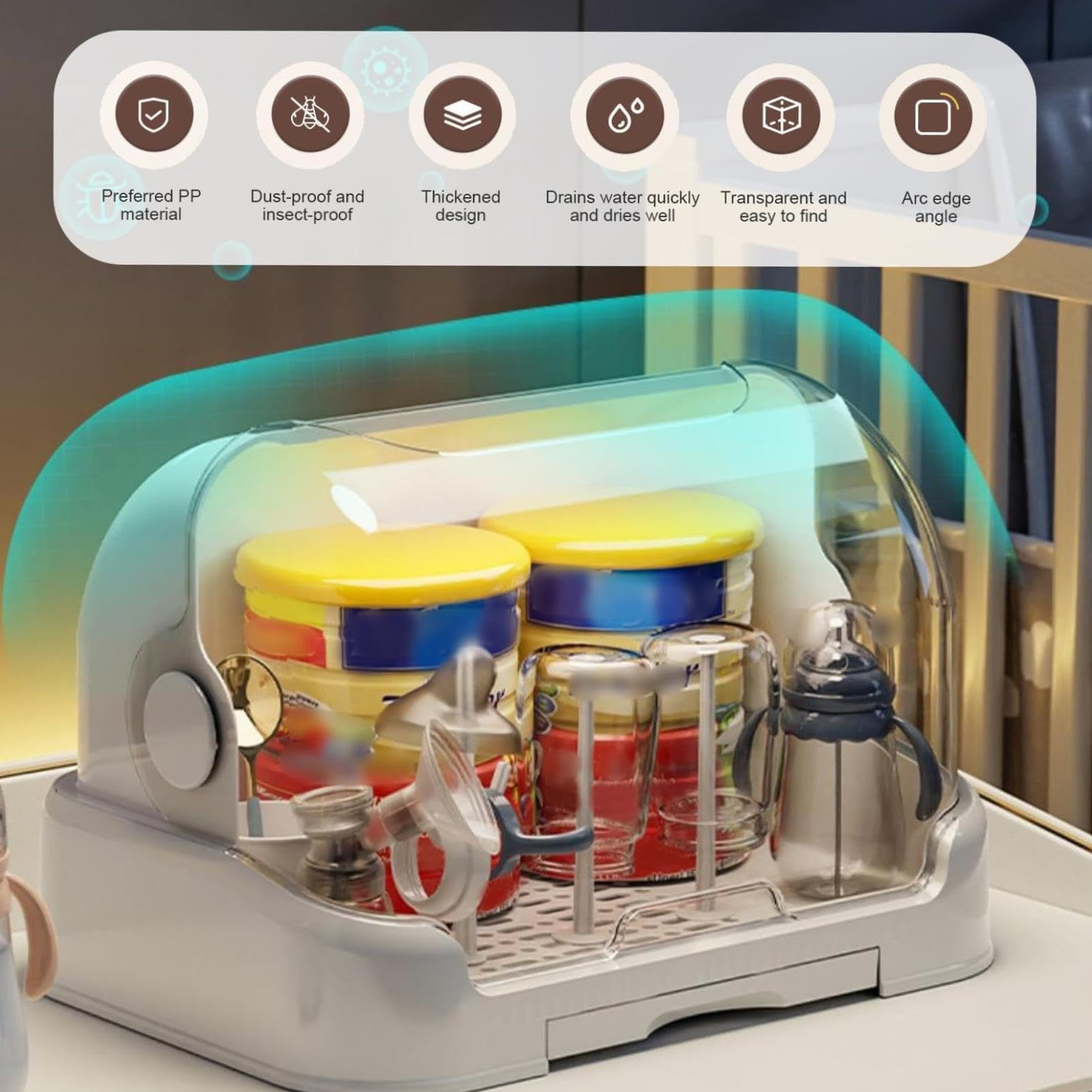 Almacenaje biberones infantiles Contenedores encimera reutilizables | Organizador para Biberones con Bandeja de Extraíble Encimera Cocina Guardería Baño Sacaleche Padr