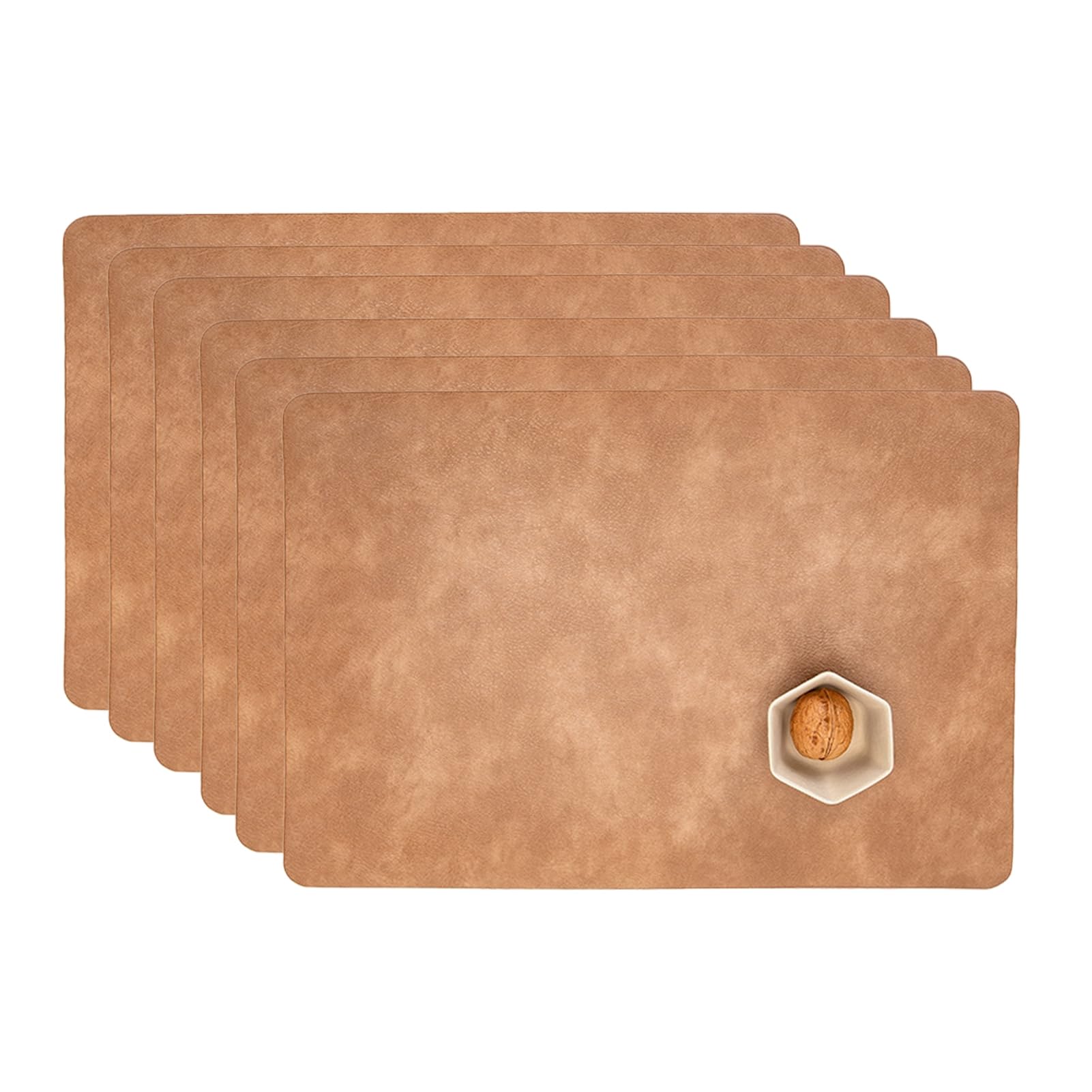 Manteles Individuales Plastico Salvamanteles Individuales Antimanchas Lavables de Cuero Antideslizantes Ipermeable Juego de 6, Marrón Claro