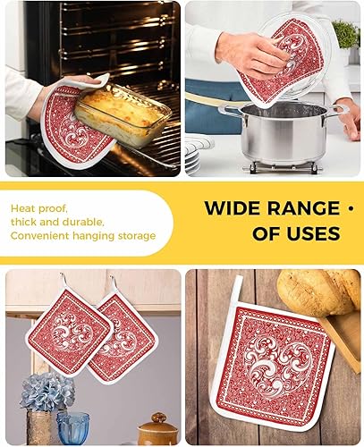 Miniatura 5 de 2 Packs Valentine's Pot Holders Sets for Kitchen,Oven Pan Plate Bowl Pads Heat Proof Mat with Hanging Loop,Thick Terry Cloth Potholders Soft Grip
