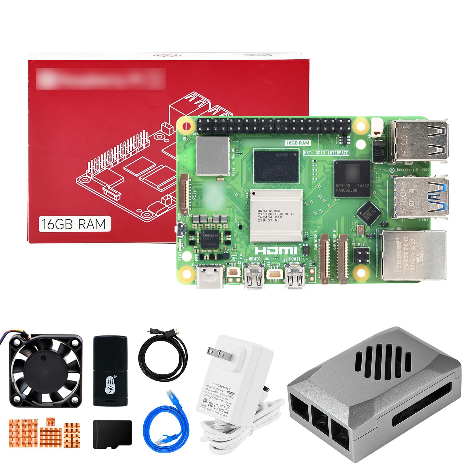 Yahboom RPi 5 RAM 16GB with 64GB Edition RPi OS 27W 5.1V5A USB-C Power Supply,Pi5 16GB Board,64GB Card Readers Kit,Pi 5 Case Provide Openclaw Deployment