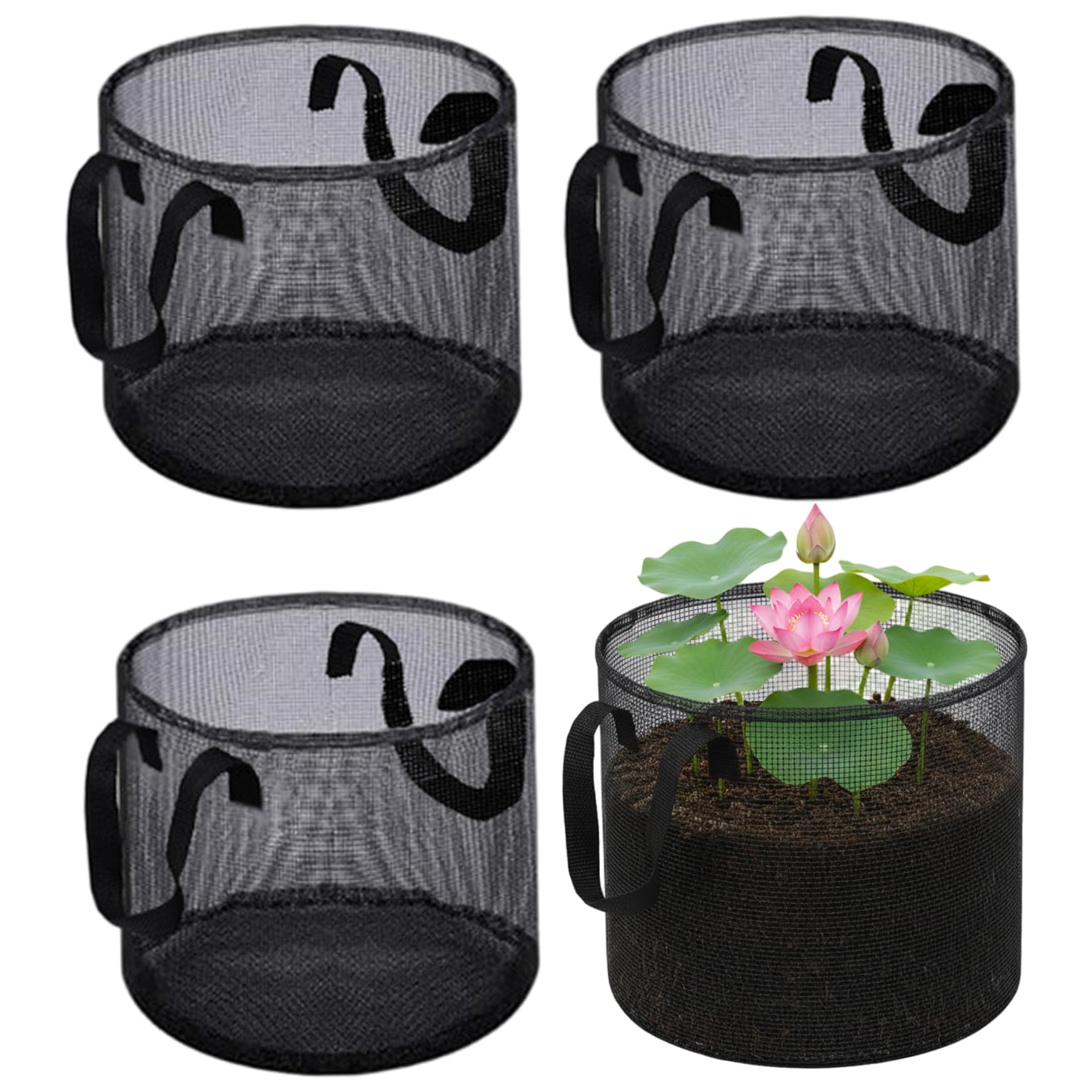 Faroby 4-Pack Pond Basket, Breathable Aquatic Hydroponic Baskets for Lily Lotus, Net Pots for Pond Water Garden Plants, Round, Plant Baskets