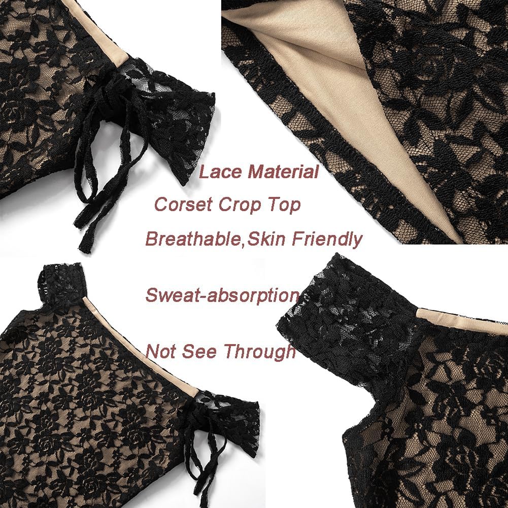 Women's Black Off Shoulder Crop Top See Through Lace Tee Shirt Blouse Backless Bodycon Corset T-Shirt Streetwear - Image 4