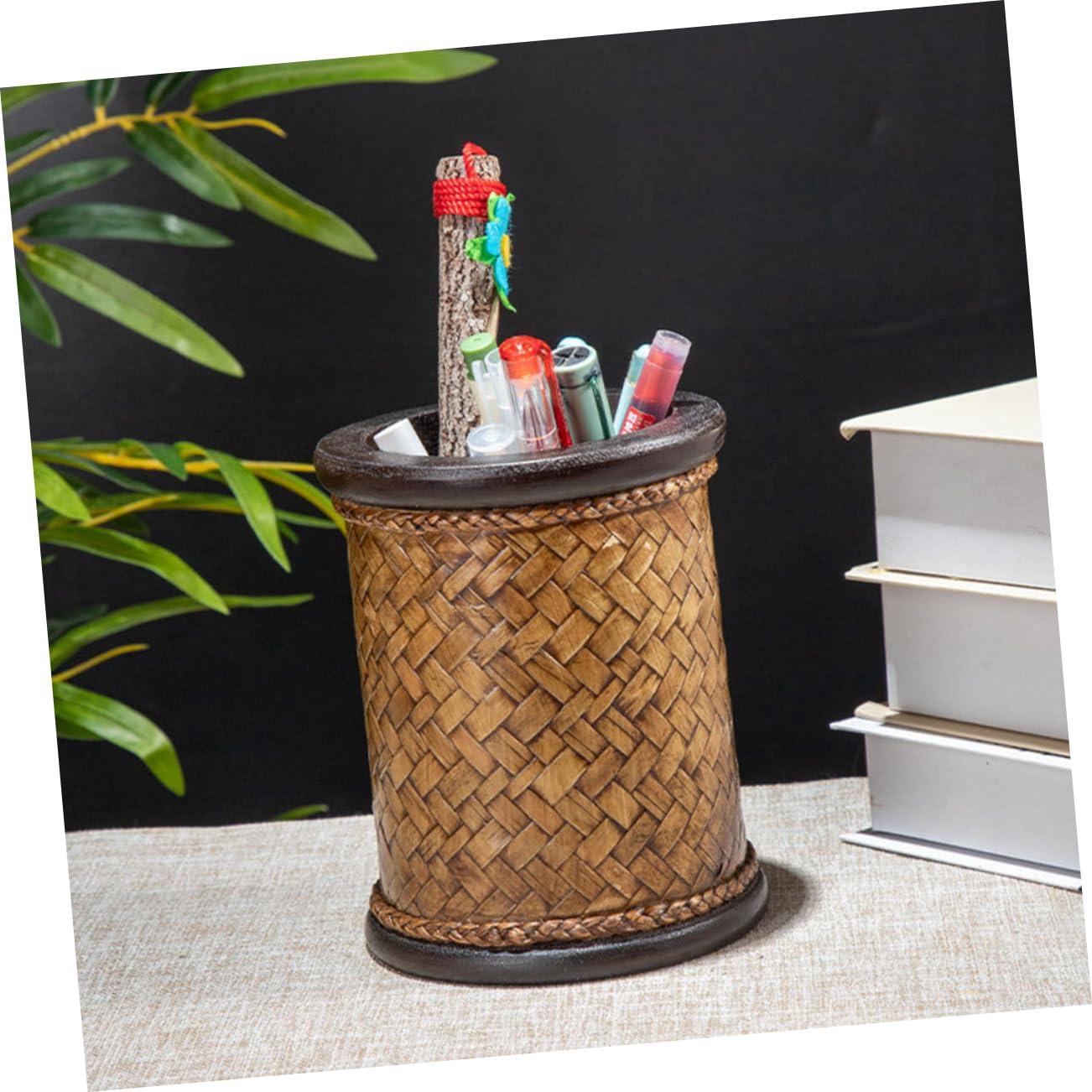 Organiseur de Crayons en Bois Café, Grand Format Vintage pour Bureau