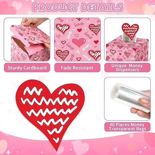 Miniatura 5 de chiazllta Caja de dinero para el día de San Valentín para extracción de dinero rosa y rojo, caja de dinero para regalo en efectivo con tarjeta de
