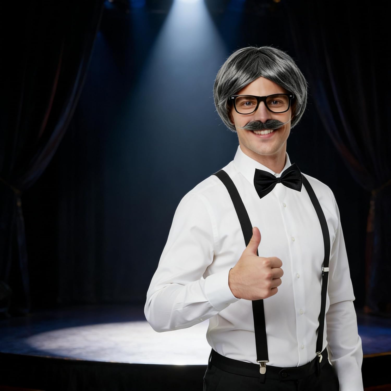 Old Man Costume for Men 100 Days of School Costume Dress Up Gray Old Man Wig Grandpa Accessories Set - Image 3