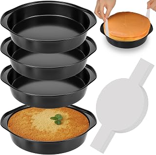 AWTBDP 8 Inch Nonstick Round Cake Pans 4 Pack with Handles & 100 Pre-Cut Parchment Paper, Durable Carbon Steel for Layer Cakes, Dishwasher Safe