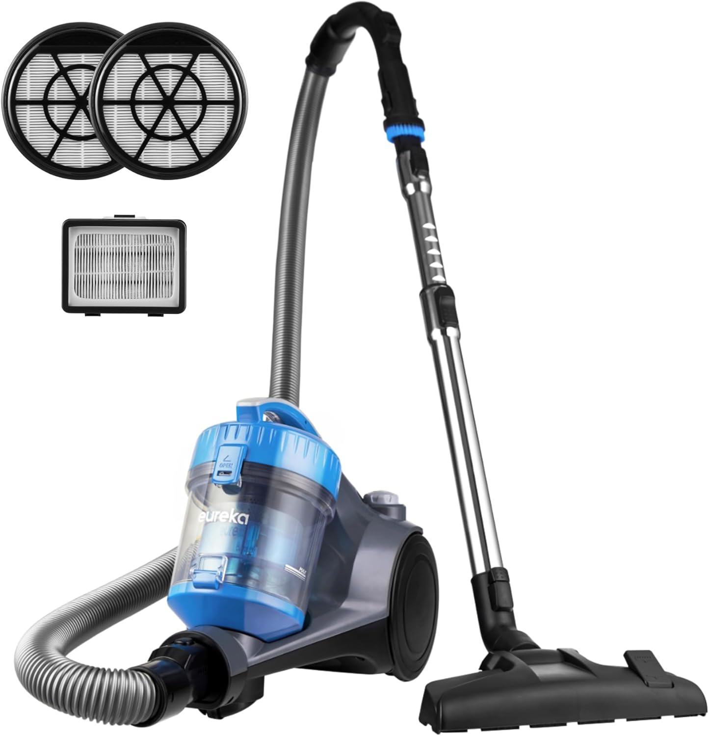 Eureka Bagless Canister Vacuum Cleaner, Lightweight Vac for Carpets and Hard Floors, w/Filter, Blue, Whirlwind NEN110B
