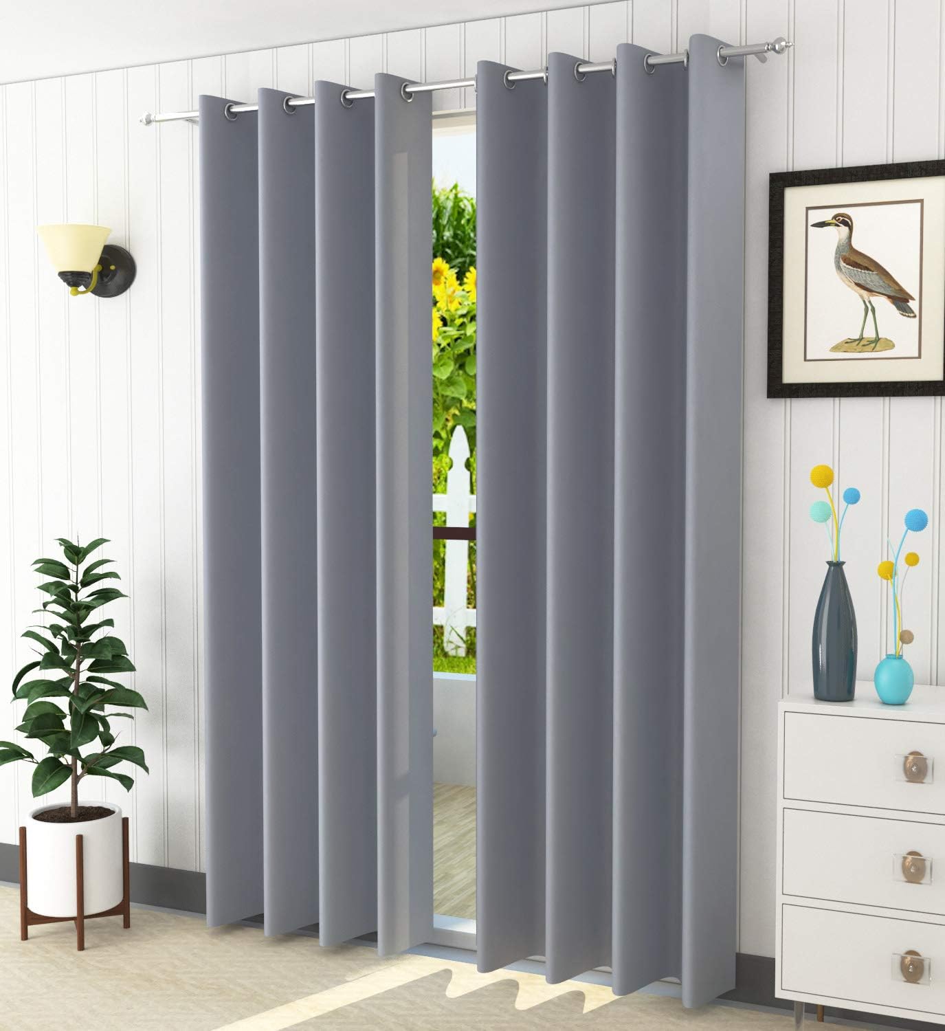 lavichitra 1 Piece Premium Solid Blackout Curtain - Thermal Insulated, 3 Layered, 100% Opaque Door Curtain - 7 ft, Grey
