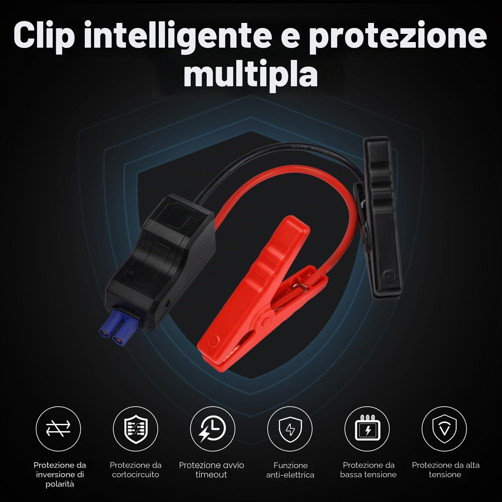 Avviatore di Emergenza 5000A Booster Portatile per Auto Moto con Display LCD Power Bank da 12V per Batteria Scarica Ricarica USB Fino a 9.5L Benzina o 8.0L Diesel