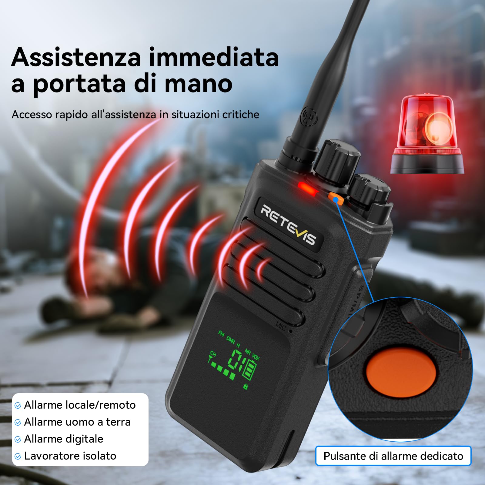 Retevis NR40 Ricetrasmittente DMR, Walkie Talkie Impermeabile IP67 | 2800mAh, Audio Chiaro, Struttura Robusta, per Logistica e Aziende di Trasporto, Nero, 1 Confezione