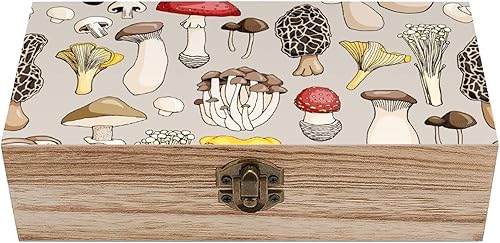 Caja de madera de varios hongos con tapa con bisagras, caja de recuerdo, caja de contenedor pequeño, regalo para almacenamiento de joyas en el hogar