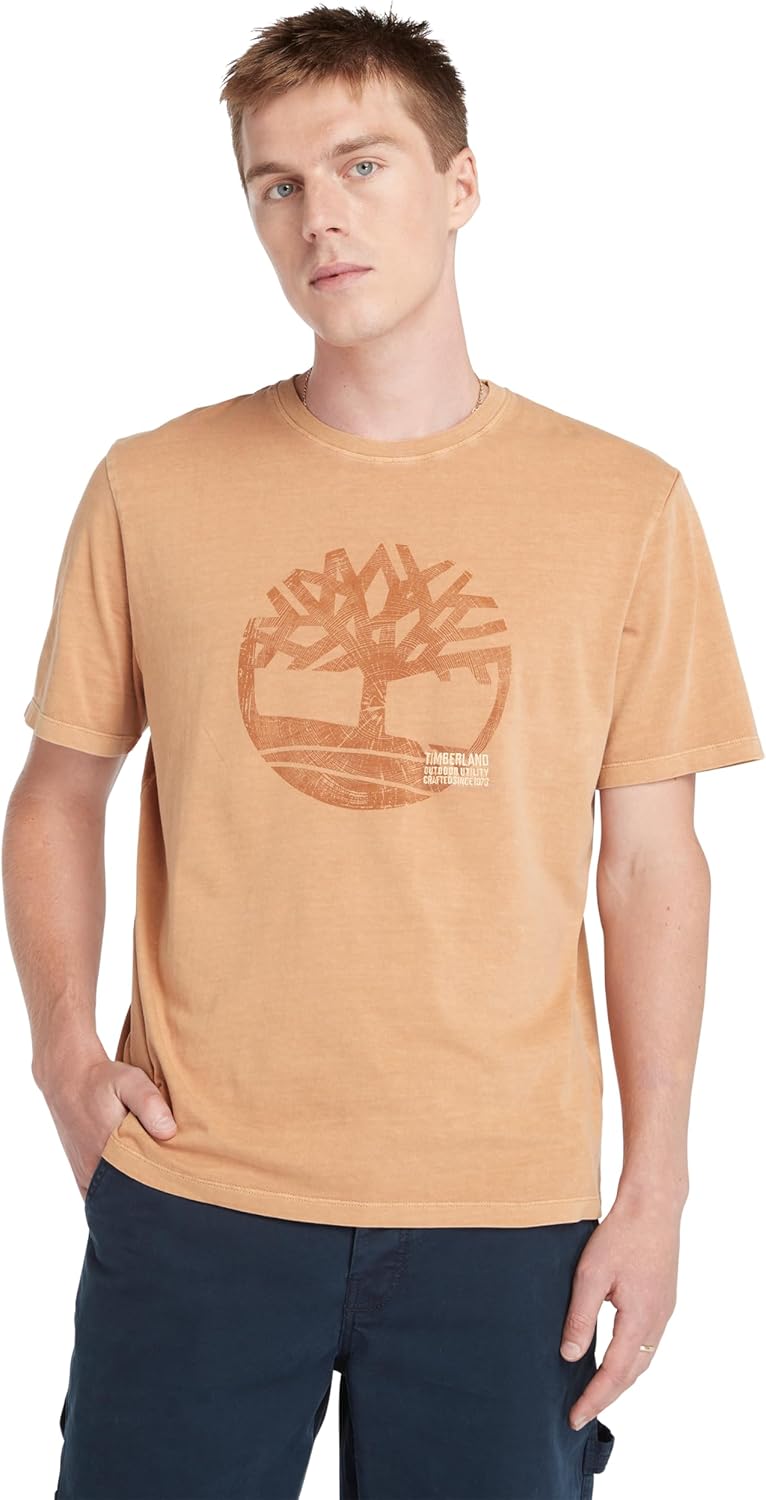 Timberland Mens Merrymack River Garment Dye Logo Graphic Tee