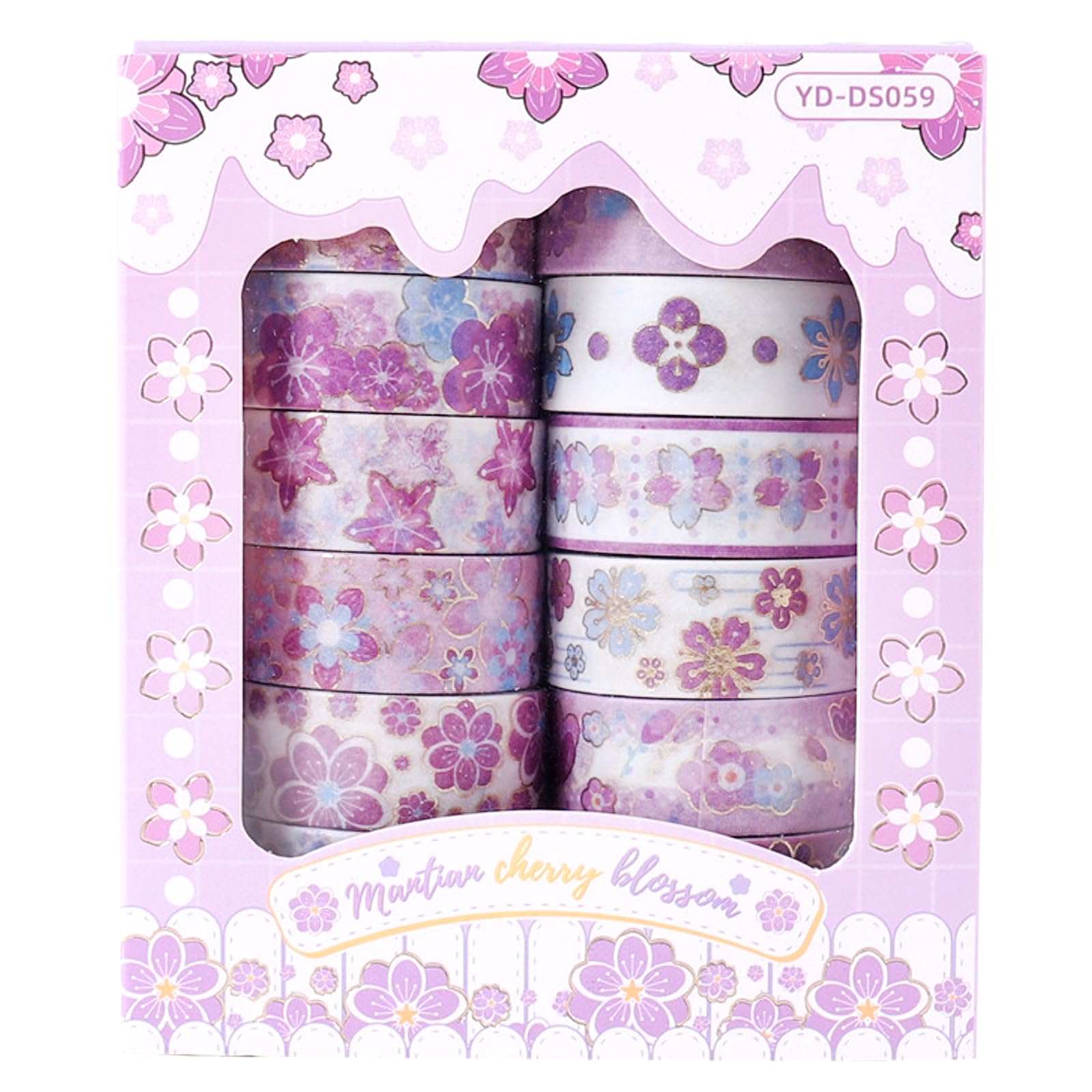 PLUSHCEWT 12 Rolls Washi Tape Set Box, Sakura Hot Foil Stamping Paper Tape, Decorative Adhesive Tapes for Scrapbooking, DIY Crafts, Bullet Journals, Gift Wrapping, Planner Supplies (Purple)