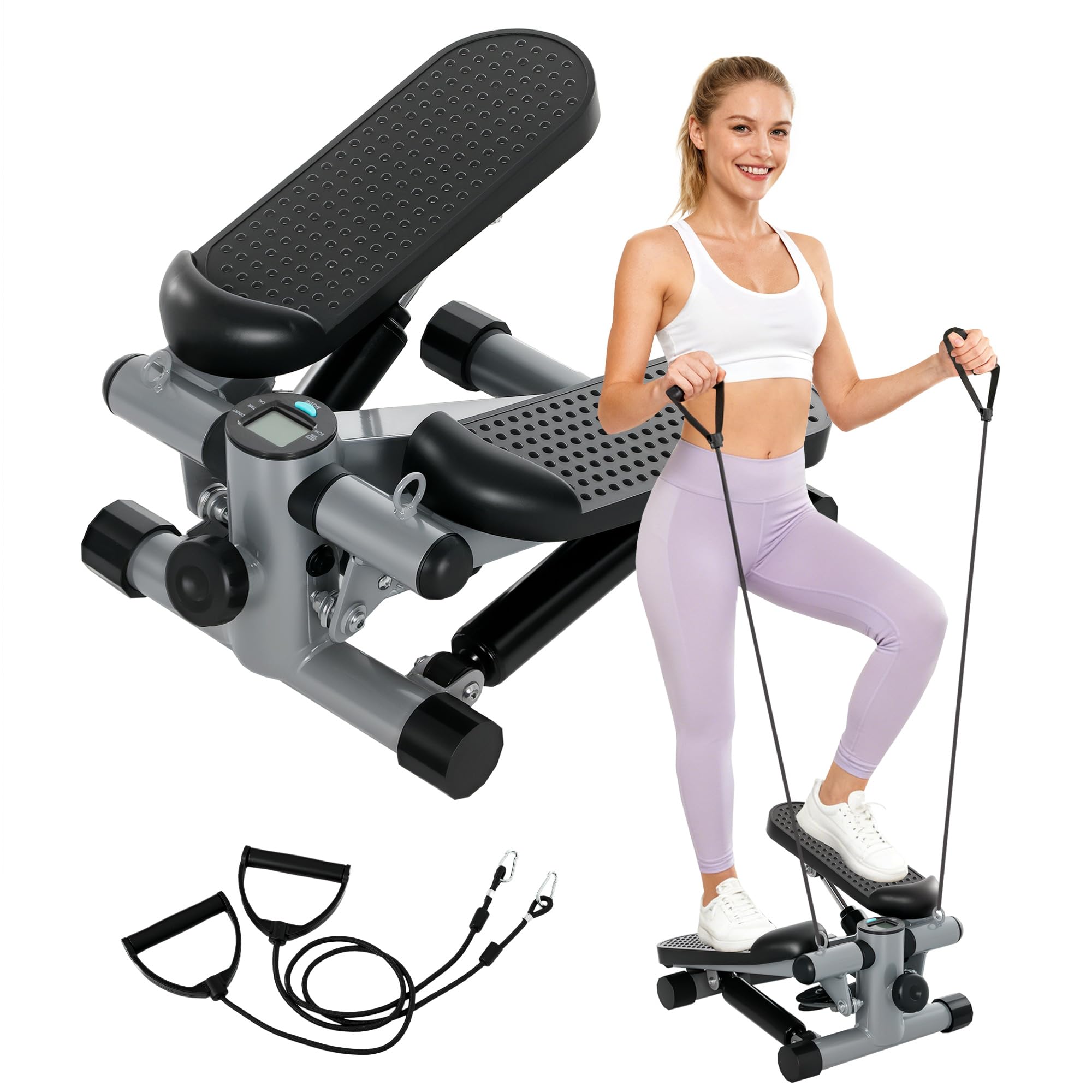 SPORTNOW Stepper - Compact Step Machine with Resistance Bands - Grey