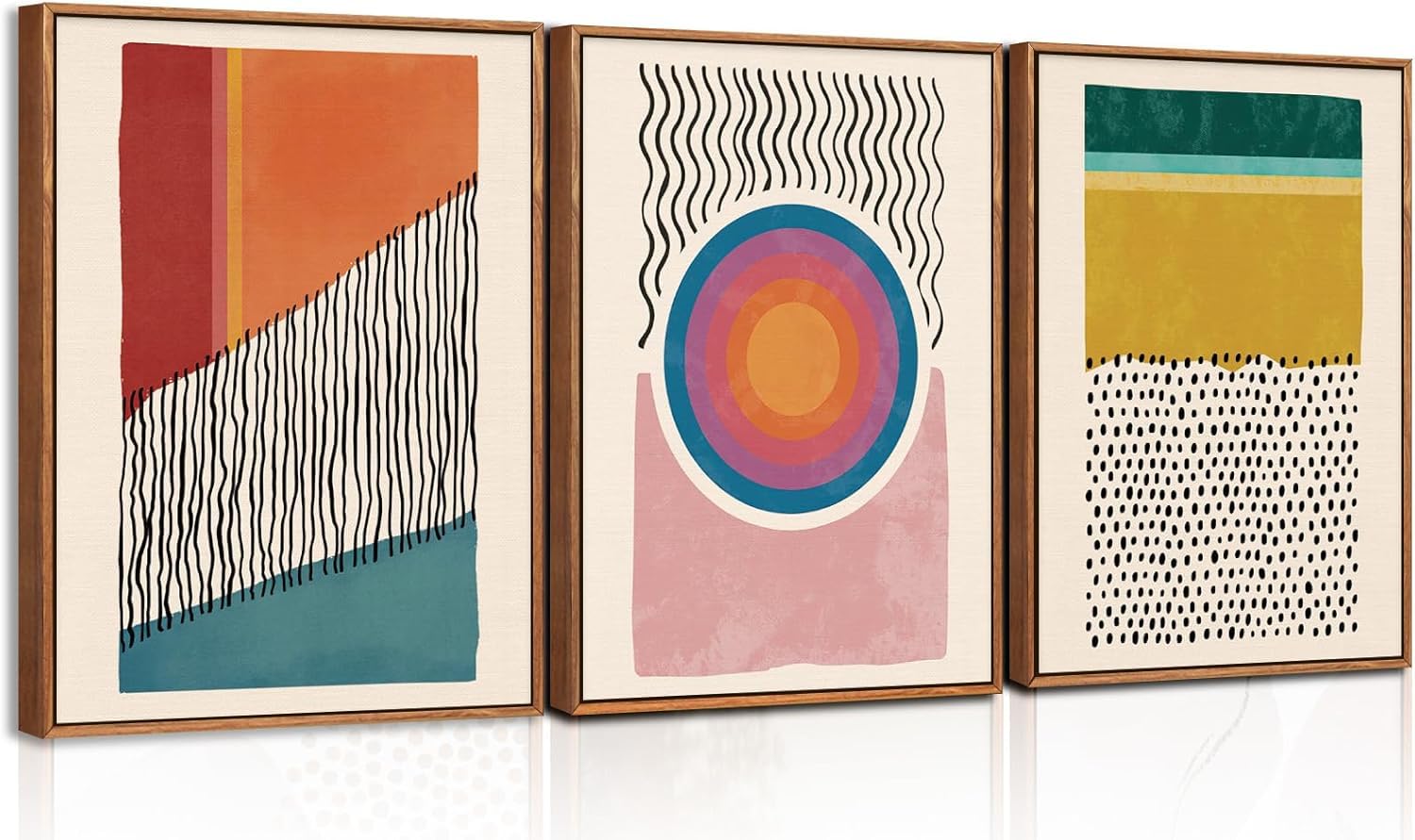 TOARTi Boho Wandkunst,Boho Moderne Abstrakt Kunst Wandbilder,Linien Gerahmtes Kunstdruck Leinwandbild,Premium Bilder für Wohnzimmer Schlafzimmer 3er Set 30x40cm