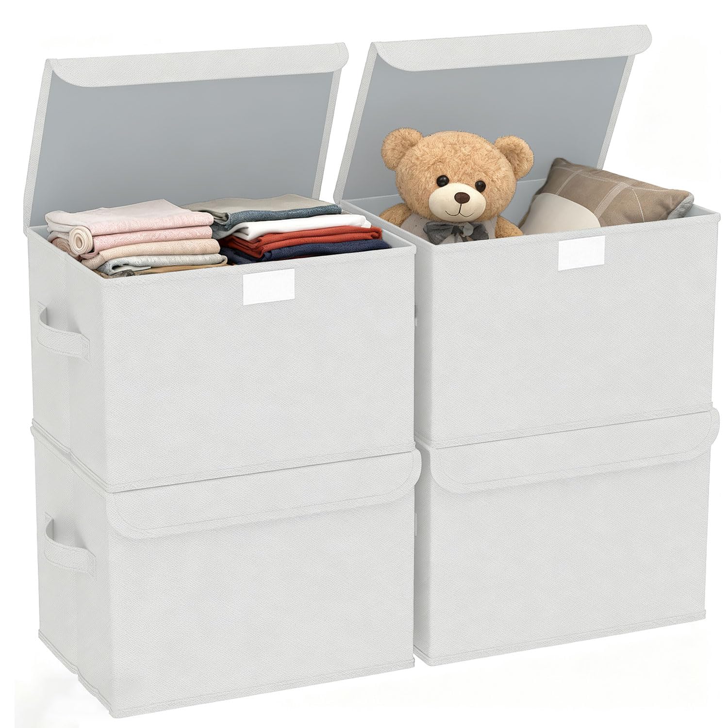 Set di 4 scatole portaoggetti pieghevoli con manici, 38 cm (lunghezza x larghezza x altezza) x 25 cm (altezza) x 25 cm (altezza), in tessuto non tessuto, per vestiti, giocattoli, libri, armadi, camera