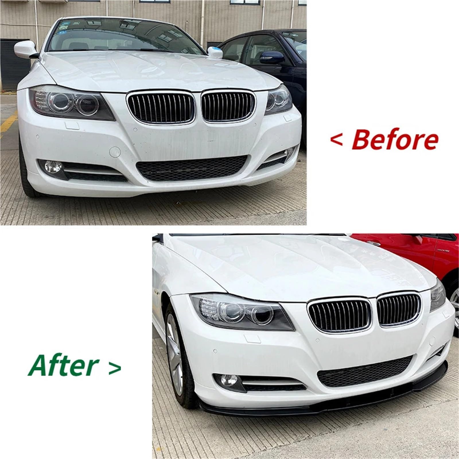 Spojlery przednie do samochodów Czarny przedni zderzak Spoiler Splitter pasuje do BMW serii 3 E90 E91 LCI 320i 330i 2007-2012 Facelift Tuning Canard Przedniego spojlera(Carbon Look)