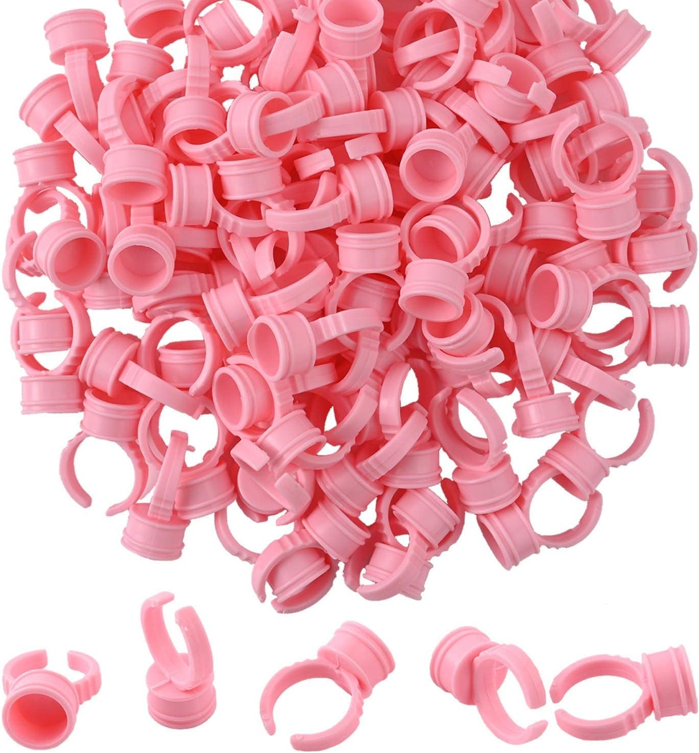 Geviro 100 PCS Eyelash Glue Holder Disposable Plastic Glue Ring Cups Pigment Rings Makeup Glue Holder Rings Nail Art Polish Holders Tattoo Rings Cups Beauty Tool