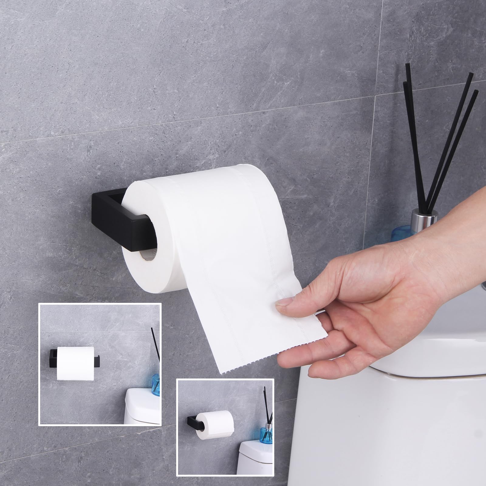 GERZWY Akcesoria łazienkowe 2-częściowy zestaw SUS 304 uchwyt na papier toaletowy ze stali nierdzewnej pierścień na ręczniki uchwyt ścienny, czarny matowy