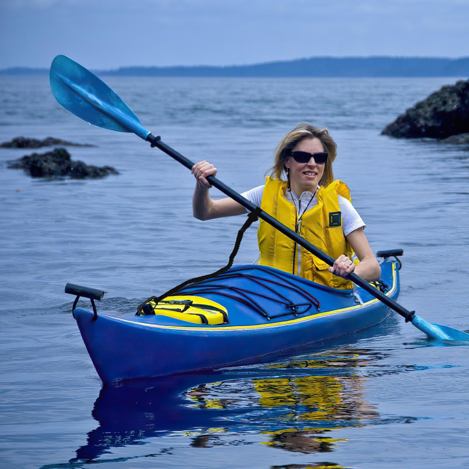 Laisse de pagaie élastique, Corde de canotage, Kayak, Tige de sécurité avec Mousqueton, pour pagaie, pêche, Surf (Blue Laisse de pagaie élastique, Corde de canotage, Kayak, Tige de sécurité avec Mousqueton, pour pagaie, pêche, Surf (Blue
