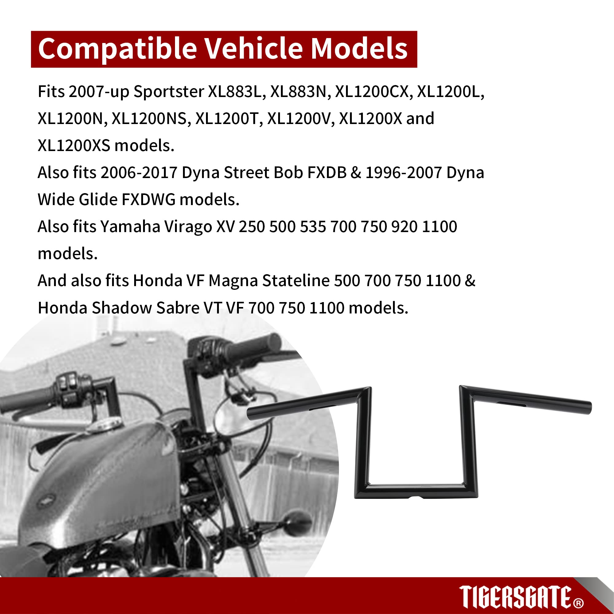 HTTMT Universal Drag Z-Bar Ape Hanger Handlebar – 10.5-Inch Rise, 1-Inch, For Harley