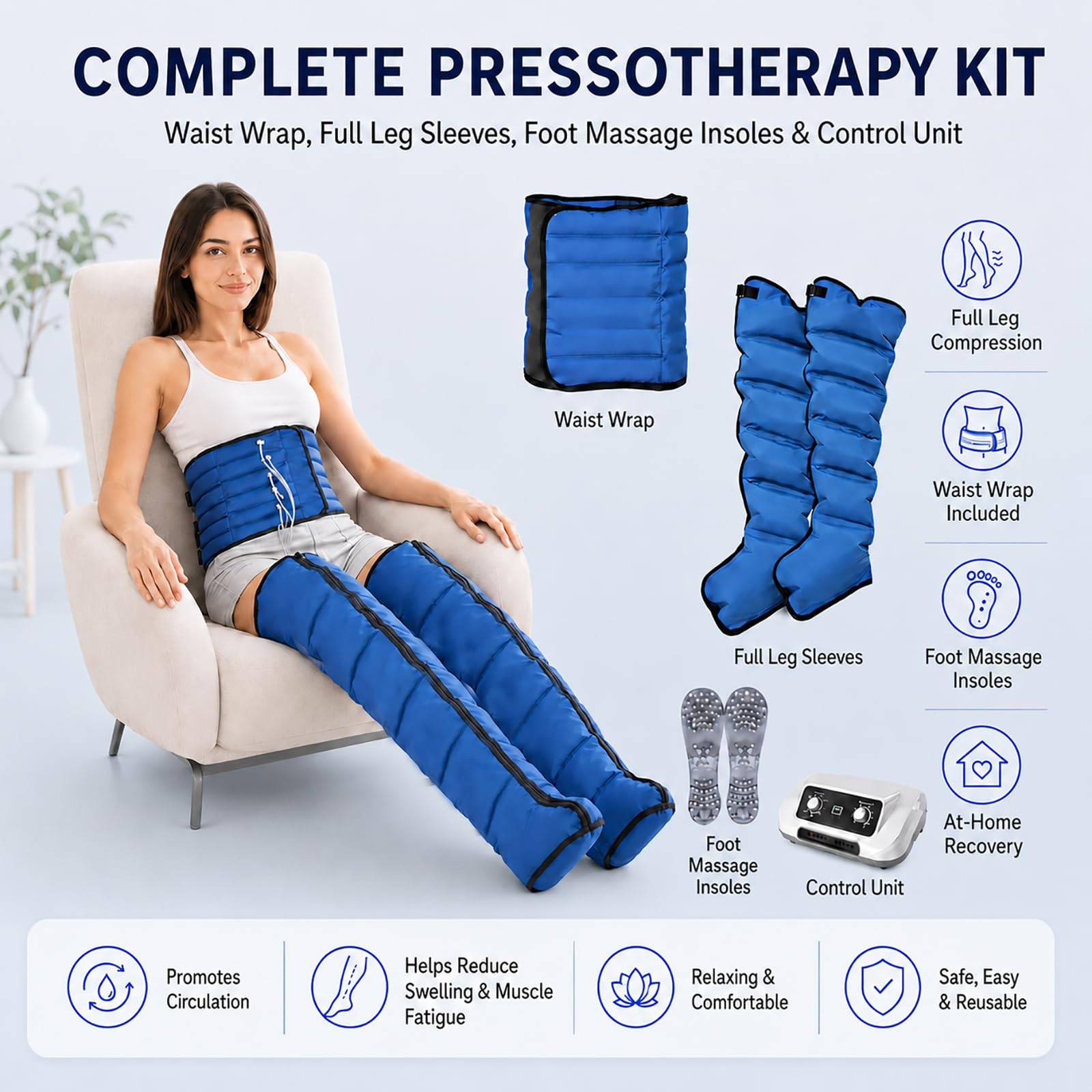 Massaggio Linfodrenante, Pressoterapia Linfodrenaggio | con 6 Camere, Pression Réglable(0-240 Mmhg), con Funzione di Cronometraggio, Gambe E Addome per Casa, Può Alleviare Il Dolore