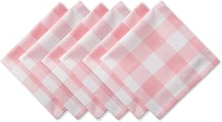 DII Buffalo Check Pink & White Cloth Napkin Set - 6 Pack 20x20 Farmhouse Cotton Table Linens