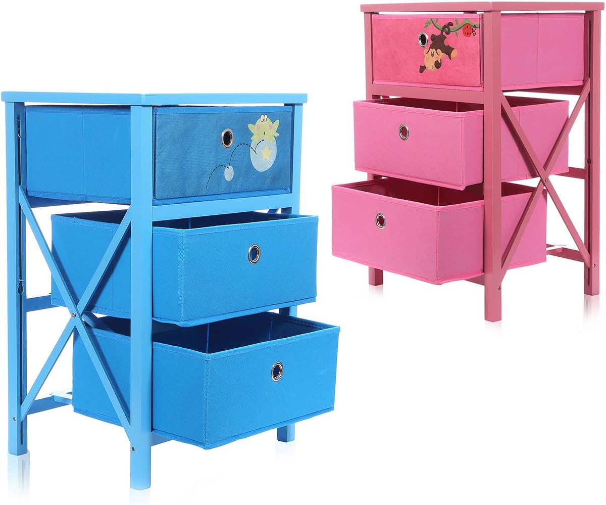 Makika Chest of Drawers for Children Foldable DIY Storage Cabinet Furniture 3 Drawer Modern Design Multiple-Purpose Bedroom Kids Room Kitchen MDF PVC Cardboard in Blue