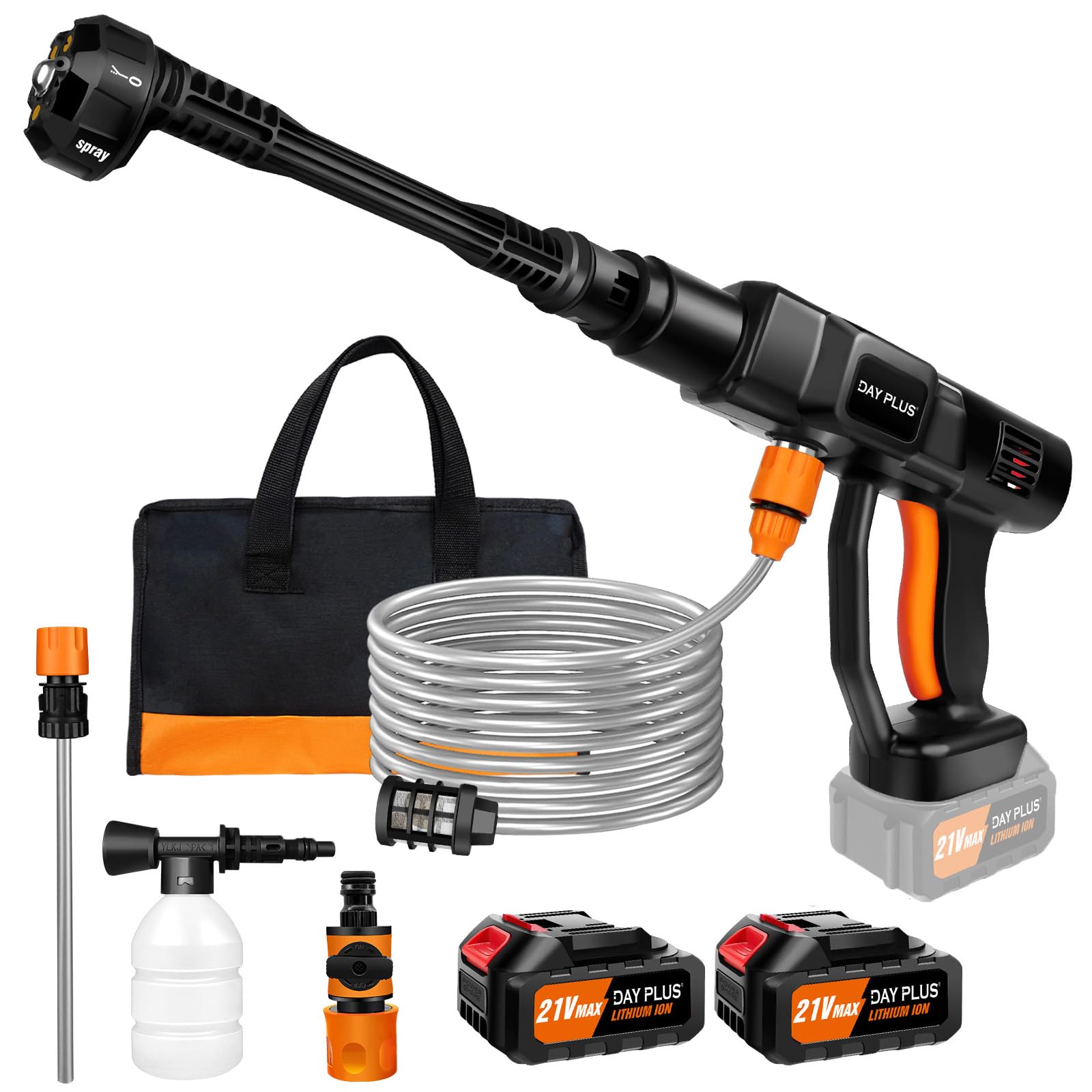 Cordless Pressure Washer, Portable Power Washer Gun with 2 Batteries, 6-in-1 Nozzle, Electric Pressure Washer for Car/Floor/Garden Cleaning & Watering, 5m/16.4FT Hose, Carry Bag