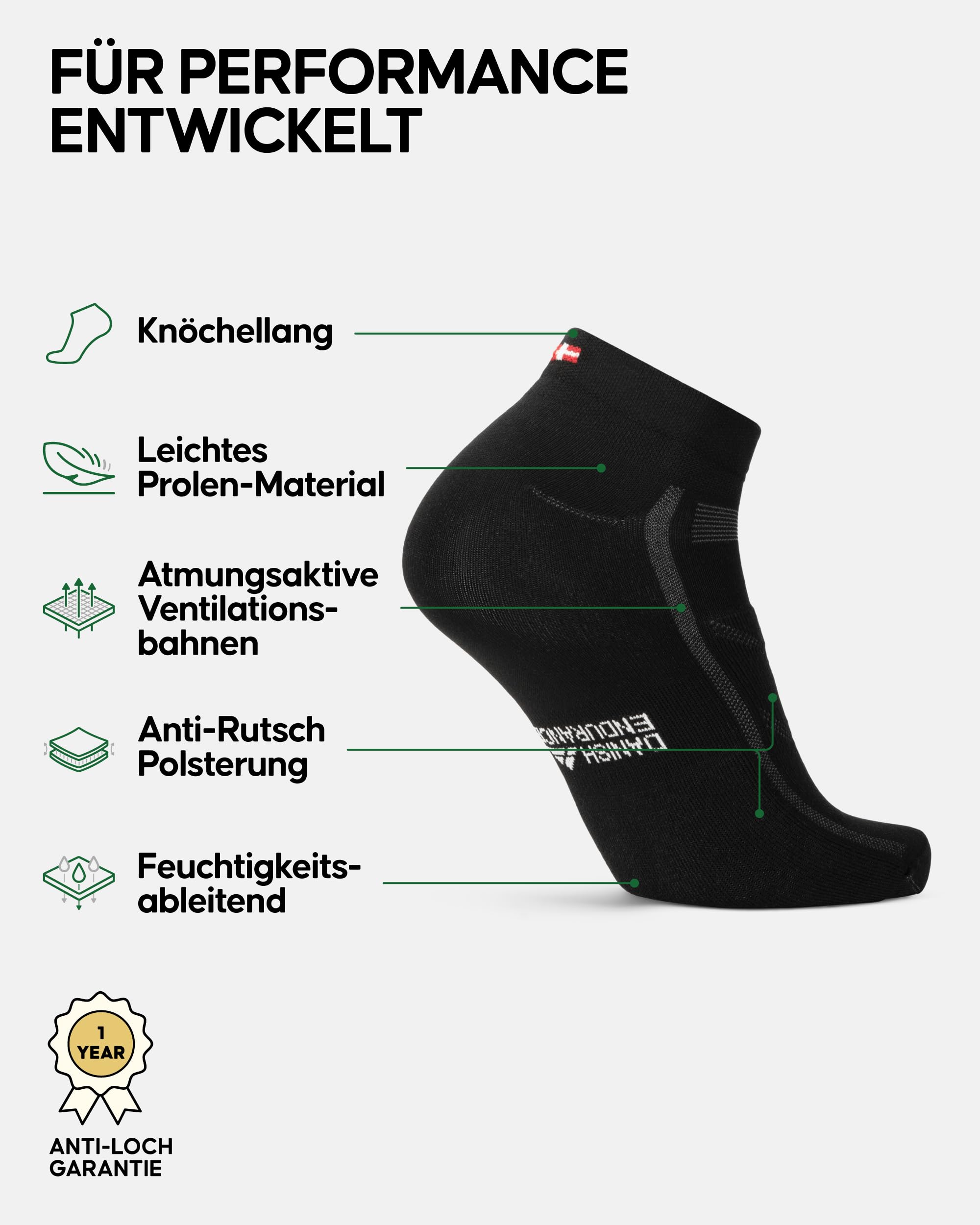 DANISH ENDURANCE Kurze Fahrradsocken, Sommer Rennrad Socken, Gepolstert, Herren & Damen, 3 Paar, Schwarz, 35-38