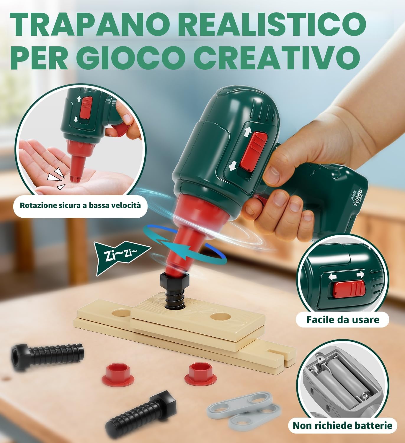 Lehoo Castle Cassetta Attrezzi Bambini con Trapano Giocattolo ＆ Auto da Corsa Giocattolo per Bambini, Regalo di Ruolo Montessori da 3 4 5 6 Anni Ragazzi Ragazze
