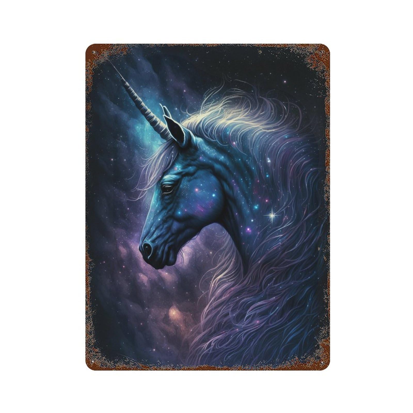 Galactic Unicorn Fantasy Art Print Retro Metal Sign 15.7"x11.8", Vintage Wall Decor for Bistro, Counter And Cafe Decor