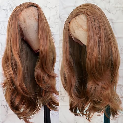 Miniatura 2 de Lovestory Peluca frontal de encaje natural recta 13x4 naranja oscuro resistente al calor sin pegamento sintético encaje frontal peluca para mujeres