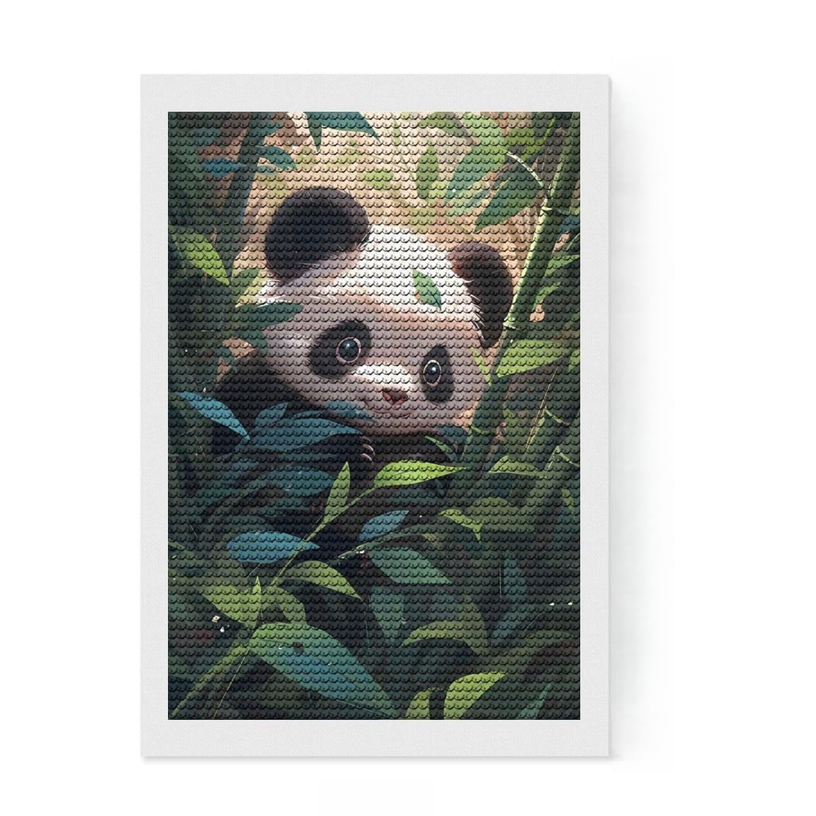 Junmoney Panda Bear Diamond Painting Kit 8"x12", Gift Idea, Stress Relief Craft, DIY Craft, Farmhouse Decor, Vintage Style Decor