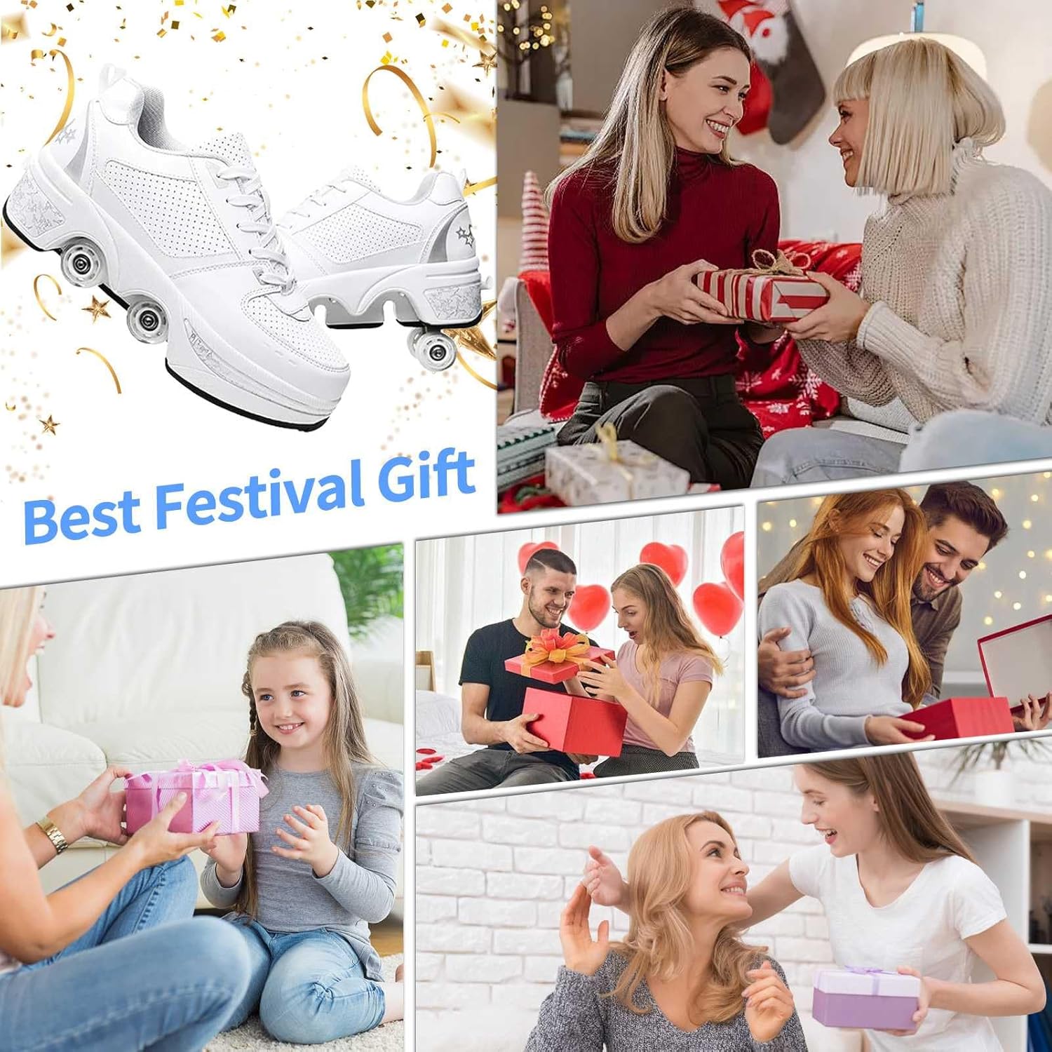 Roller Skate Shoes for Women, Double-Row Deform Wheel Automatic Walking Shoes Quad Roller Skates Retractable Roller Shoes Sneakers,Indoor Outdoor Skates Shoes