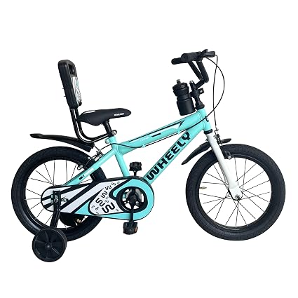 Wheely Blade, 16T Kids Bike, 10 Inch Frame, Blue, Single Speed Steel Frame Bike with Support Wheels, Bottle & Bottle Holder, with Back Rest, Ideal for 5-7 Years Unisex, Height 3-4 feet