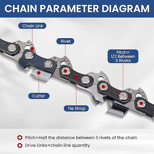 Miniatura 3 de TWOMEM - Paquete de 2 cadenas de motosierra S52 de 14 pulgadas, 38 pulgadas, calibre .05 pulgadas, 52 eslabones de transmisión compatibles con
