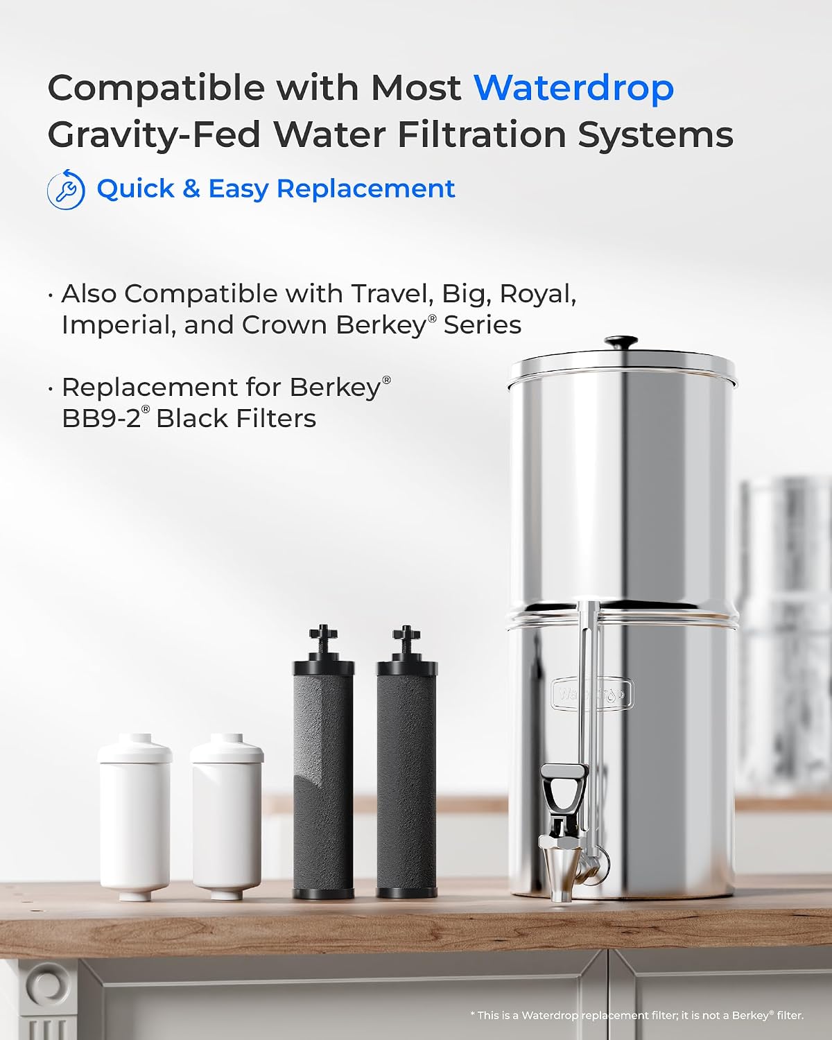 [New Upgraded Ultrafiltration] Waterdrop Black and Fluoride Water Filter, Replacement for Berkey® Black Purification Elements, Berkey® Gravity Water Filter System