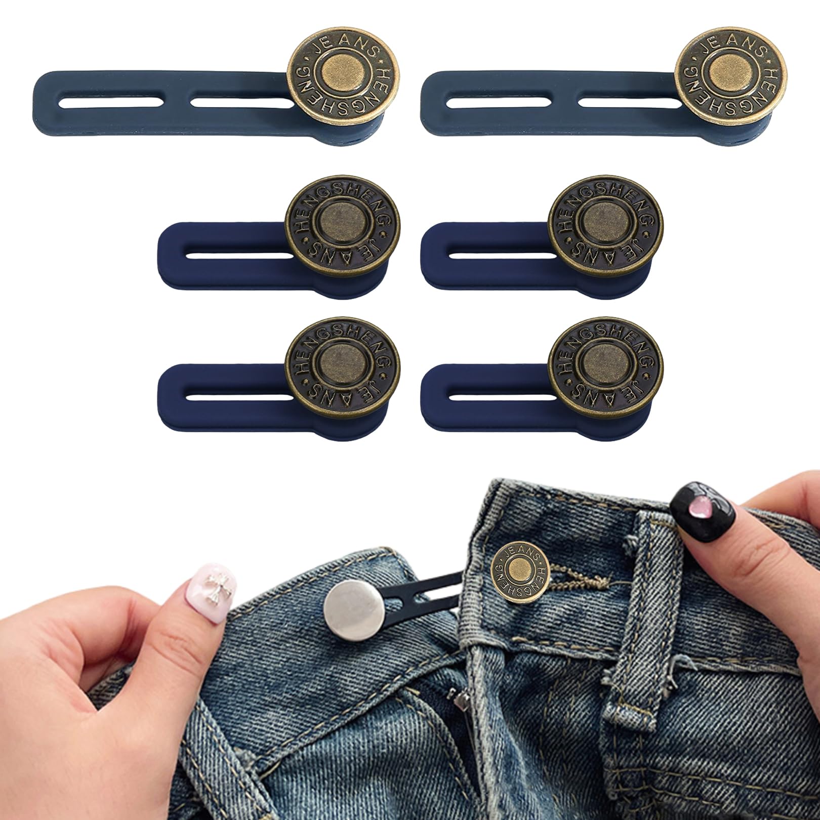 6 PCS Button Extender for Trousers,Adjustable Button Extender for Jeans,Skirts & Trousers, Reusable Elastic Waist Extender for Trousers, Collar Extenders for Men & Women