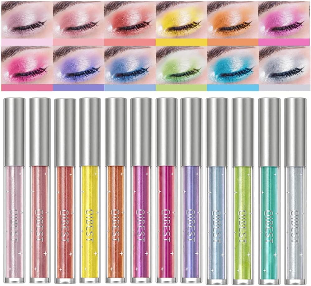 12 Colors Liquid Glitter Eyeshadow Set Metallic Shimmer Neon Rainbow
