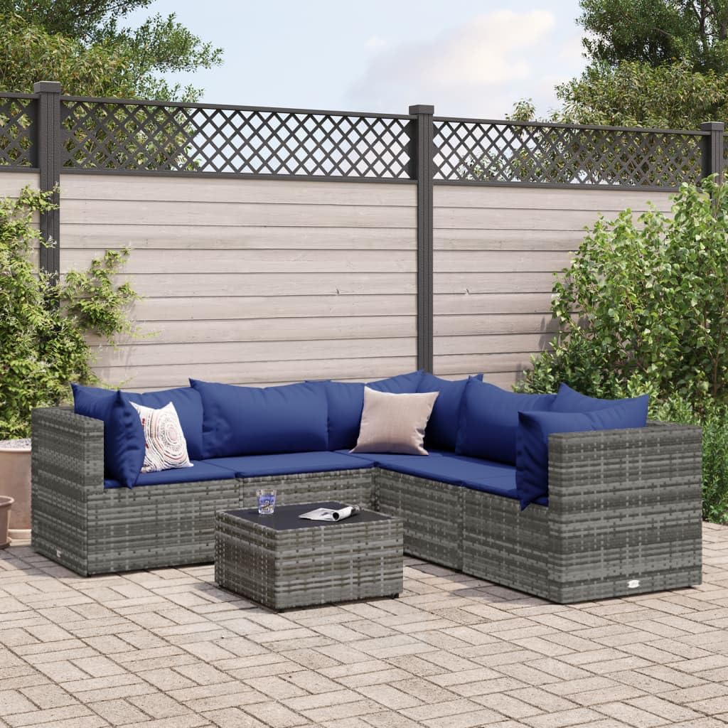 ShGaxin Set di mobili da giardino 6 pezzi e cuscini in rattan sintetico grigio, mobili da giardino esterno, set da giardino per esterni, set divano da giardino, mobili da esterno giardino - 3308135