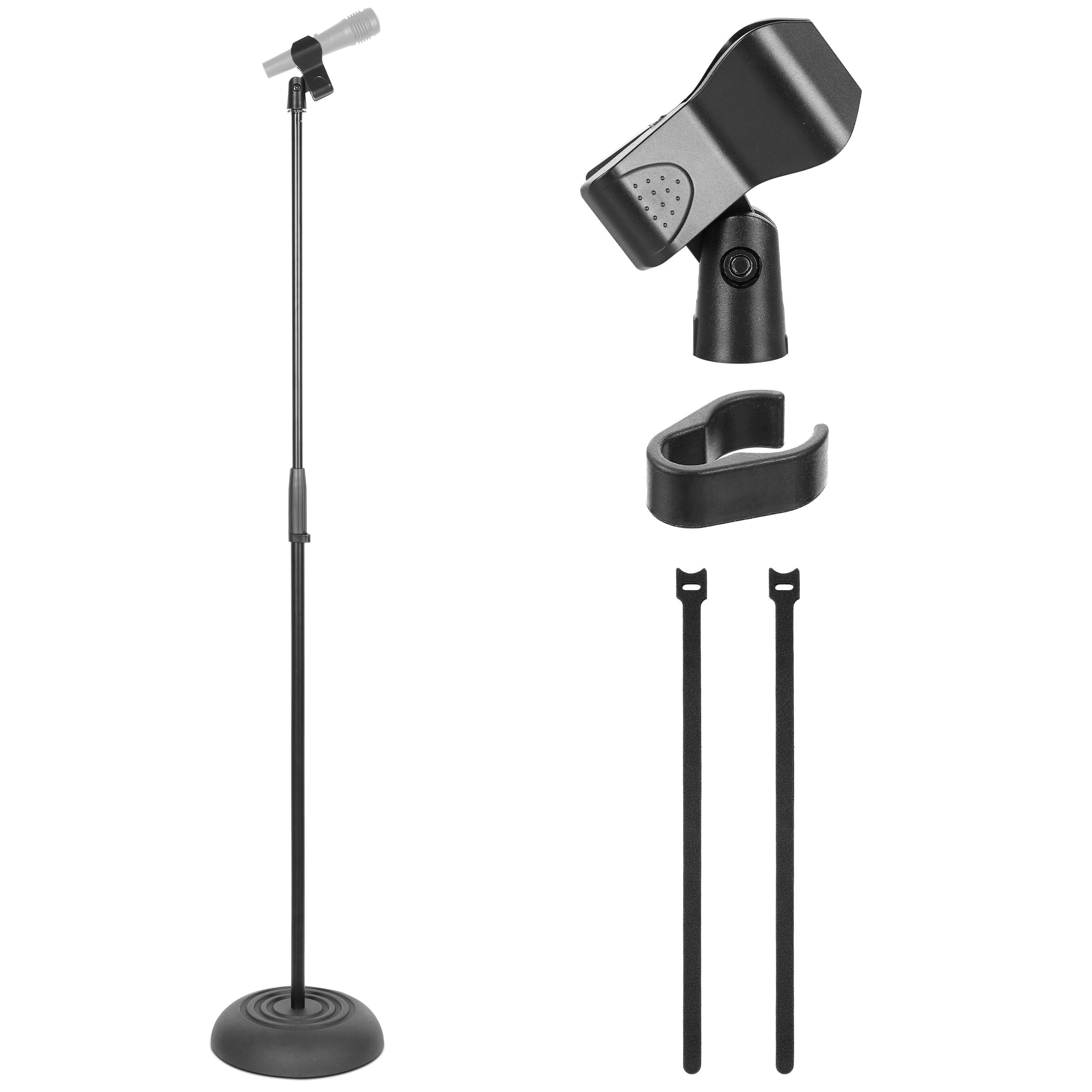 Pyle Soporte de Microfono, Altura Ajustable, Universal, Compacto, Liviano, Clip para Mic, Base de Goma