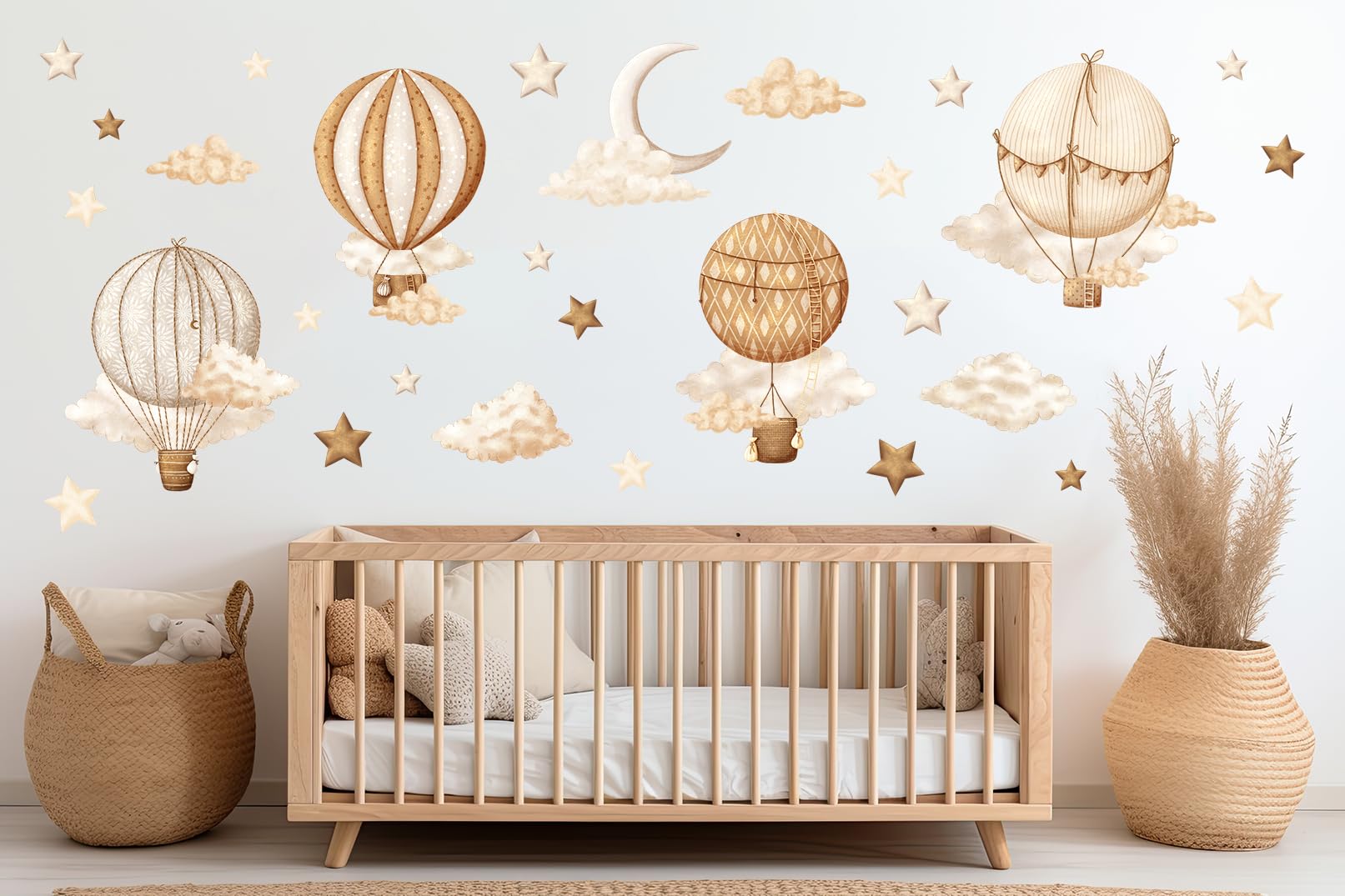 Pegatinas de Pared para Decorar Habitaciones Infantiles – Vinilos para Habitación de Bebé – 30 pegatinas individuales: marrón, beige y globos