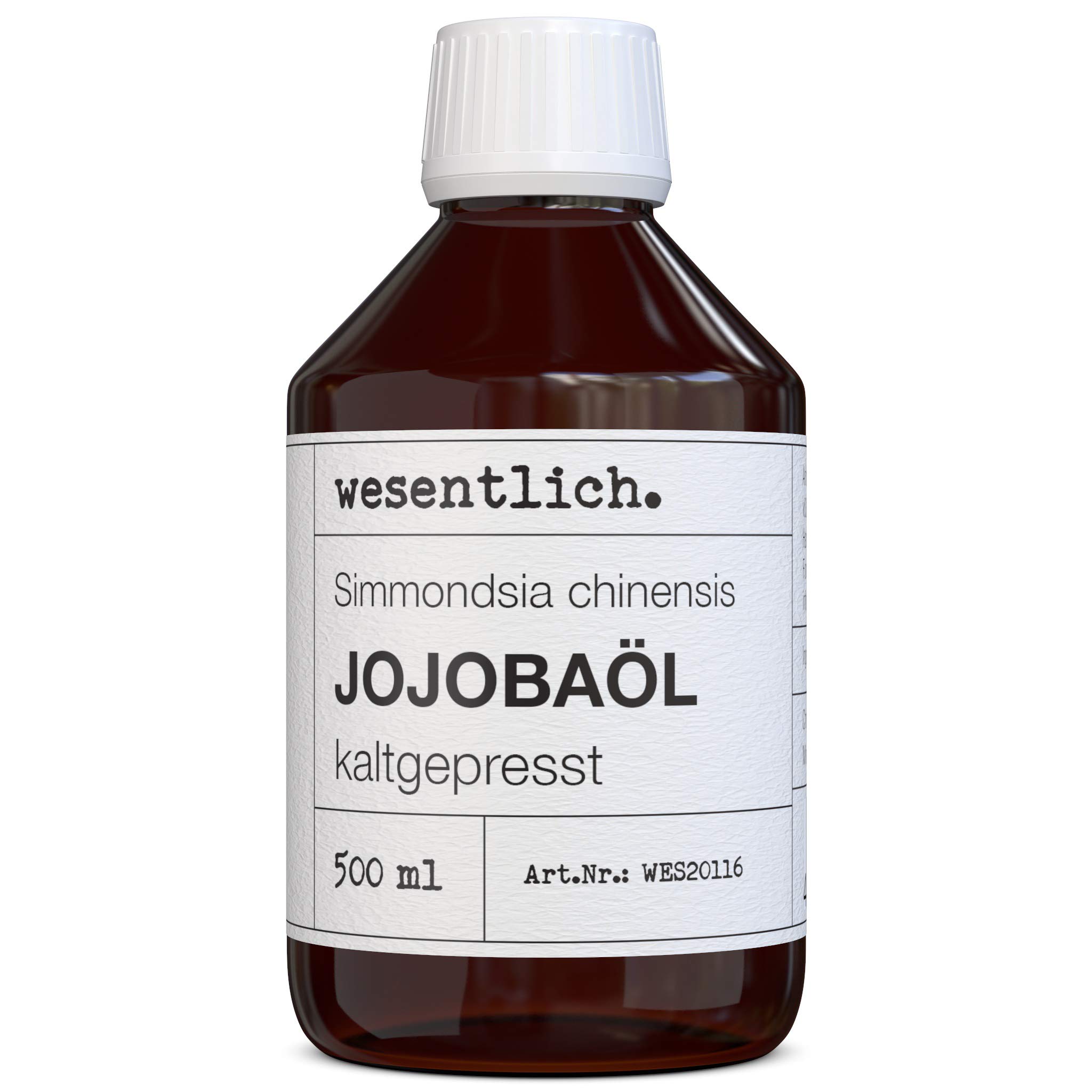 wesentlich. Aceite de jojoba prensado en frío, nativo 500 ml, 100% puro aceite de jojoba, para piel y cabello, cara y uñas, 500 ml