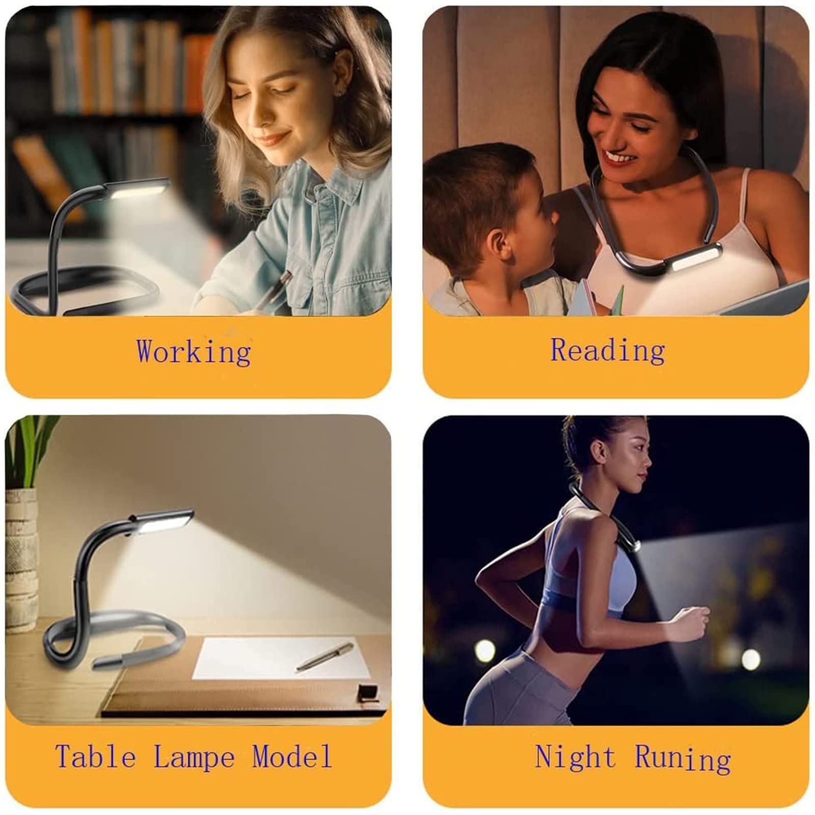 Lampka do czytania książek Lampka na szyję Akumulatorowe lampki LED do czytania w łóżku w nocy, regulowana jasność, bez użycia rąk lampa biurkowa, idealna do biwakowania, robienia na drutach,Black