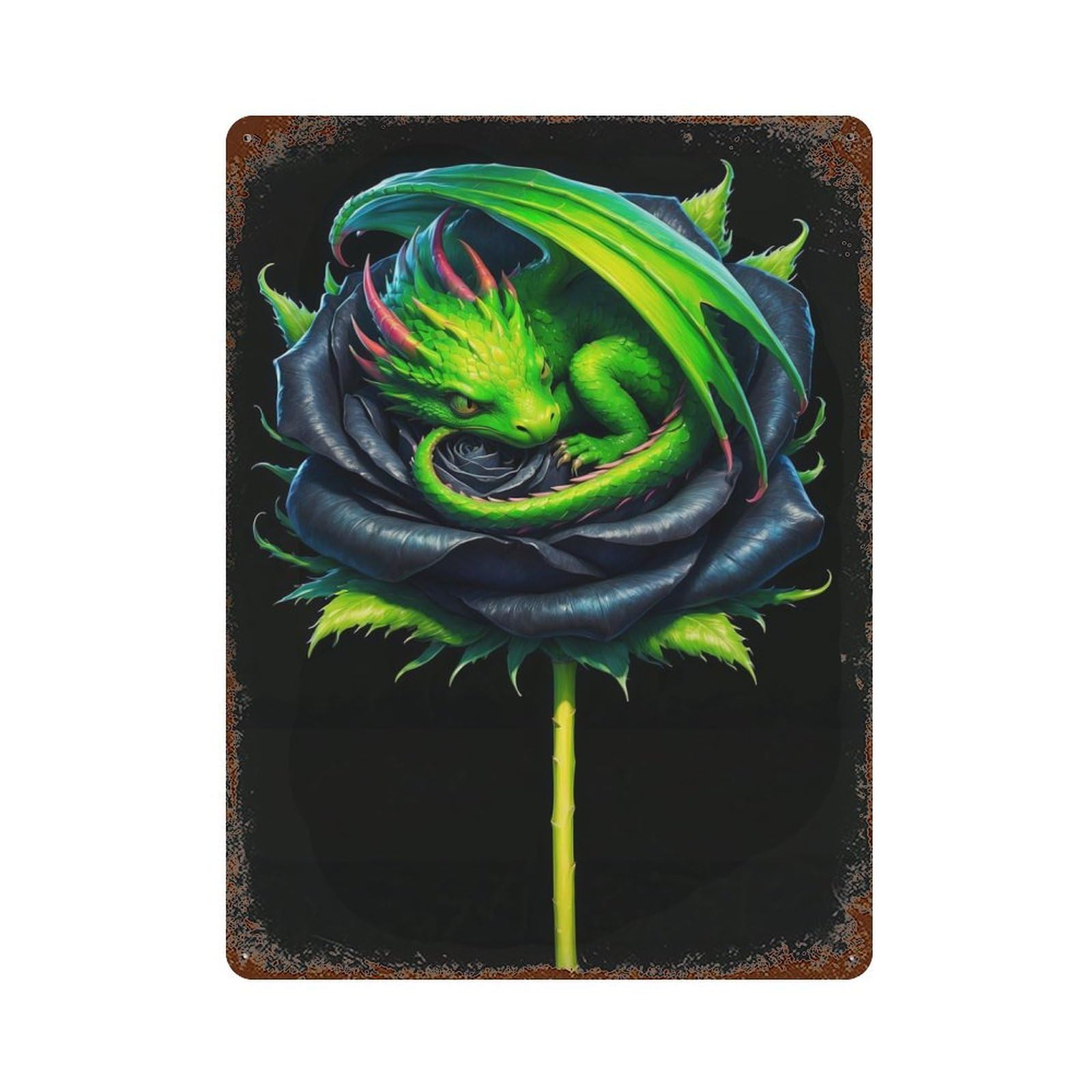 Garage Style The Dragons Blossom Rust Effect Tin Sign 15.7"x11.8", Industrial Home Decor for Bar And Workshop