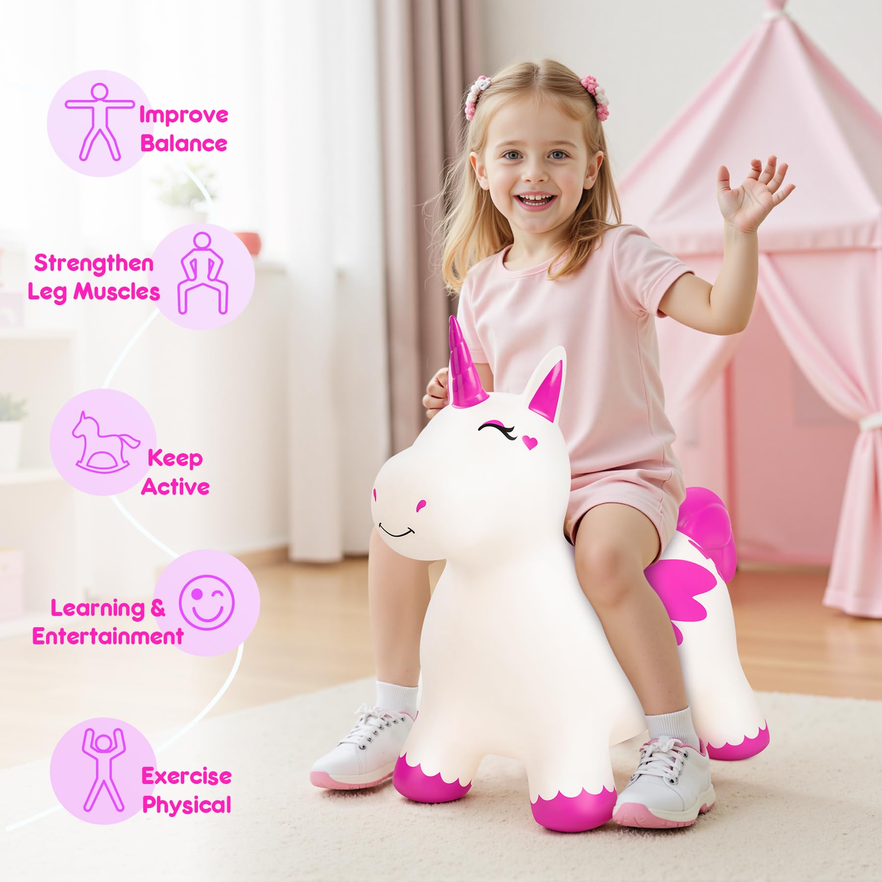 Vastoy Animal Hopper for Kids 2-6 Years, Bouncy Unicorn, Ride-On Toy with Hand Pump - Image 4