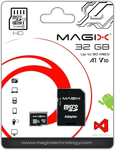 Magix 32GB microSD Card Class10 V10 U1, Read Speed Up to 80 MB/s, HD Series (SD Adapter Included)
