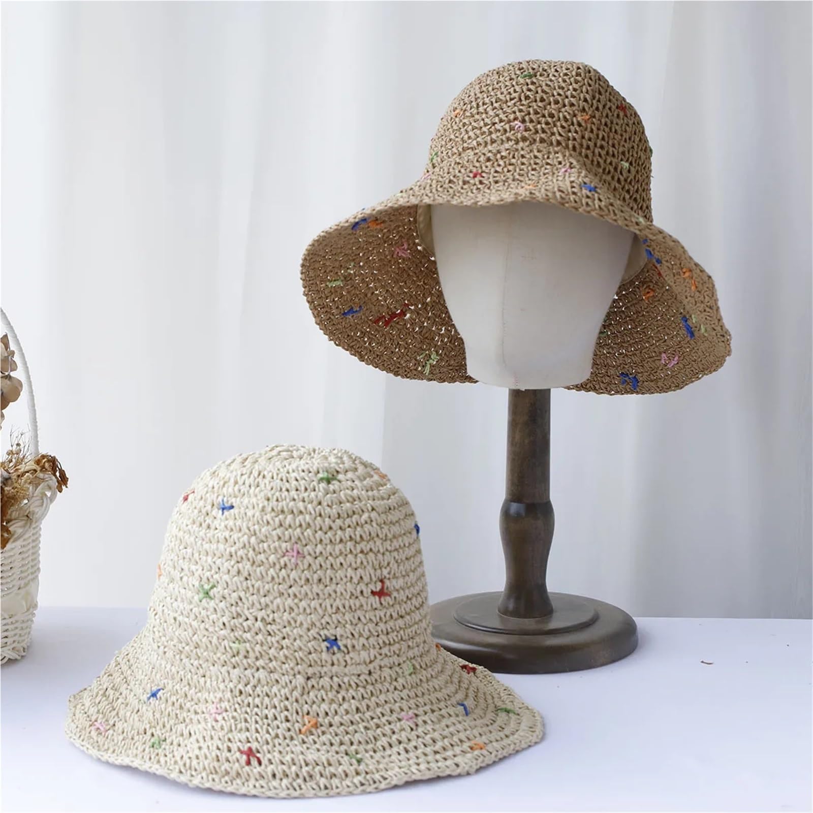 1/2 pieza sombrero de pescador sol plegable multicolor for playa, viajes y vacaciones paja hecho a mano para Campo