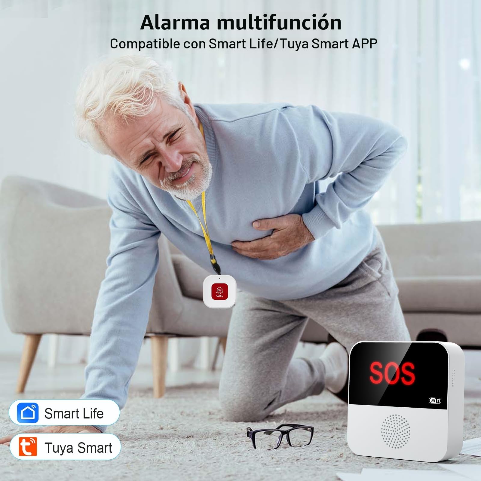 Reloj Emergencia Ancianos, Tuya Smart WiFi Boton Emergencia Ancianos, 1 Receptor 1 Botone 1 Muñeca Botón (sólo soporta 2.4GHz Wi-Fi)